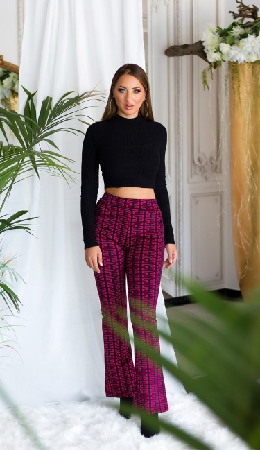 Highwaist flared pants with print Pink